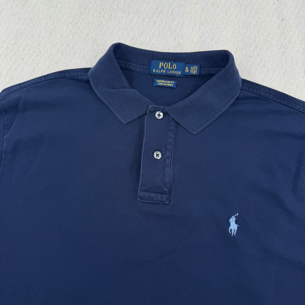 Polo Ralph Lauren Mens XL Custom Slim Fit Short Sleeve Pique Polo Navy Blue